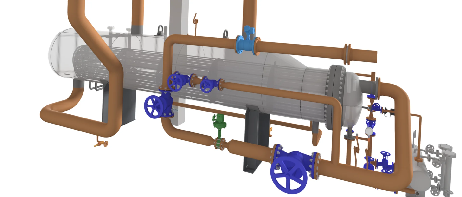 Render of U-bundle tupe and shell heat exchanger